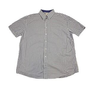Samuel Windsor Short Sleeve Button Down Shirt Blue White Gingham Print Men's XXL